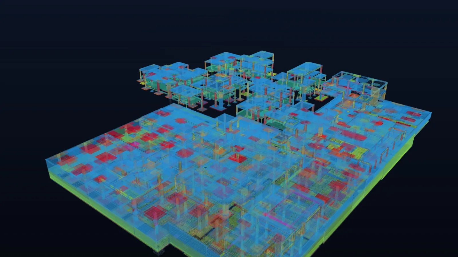 Reinforcement model at LOD 400, colour-coded by element